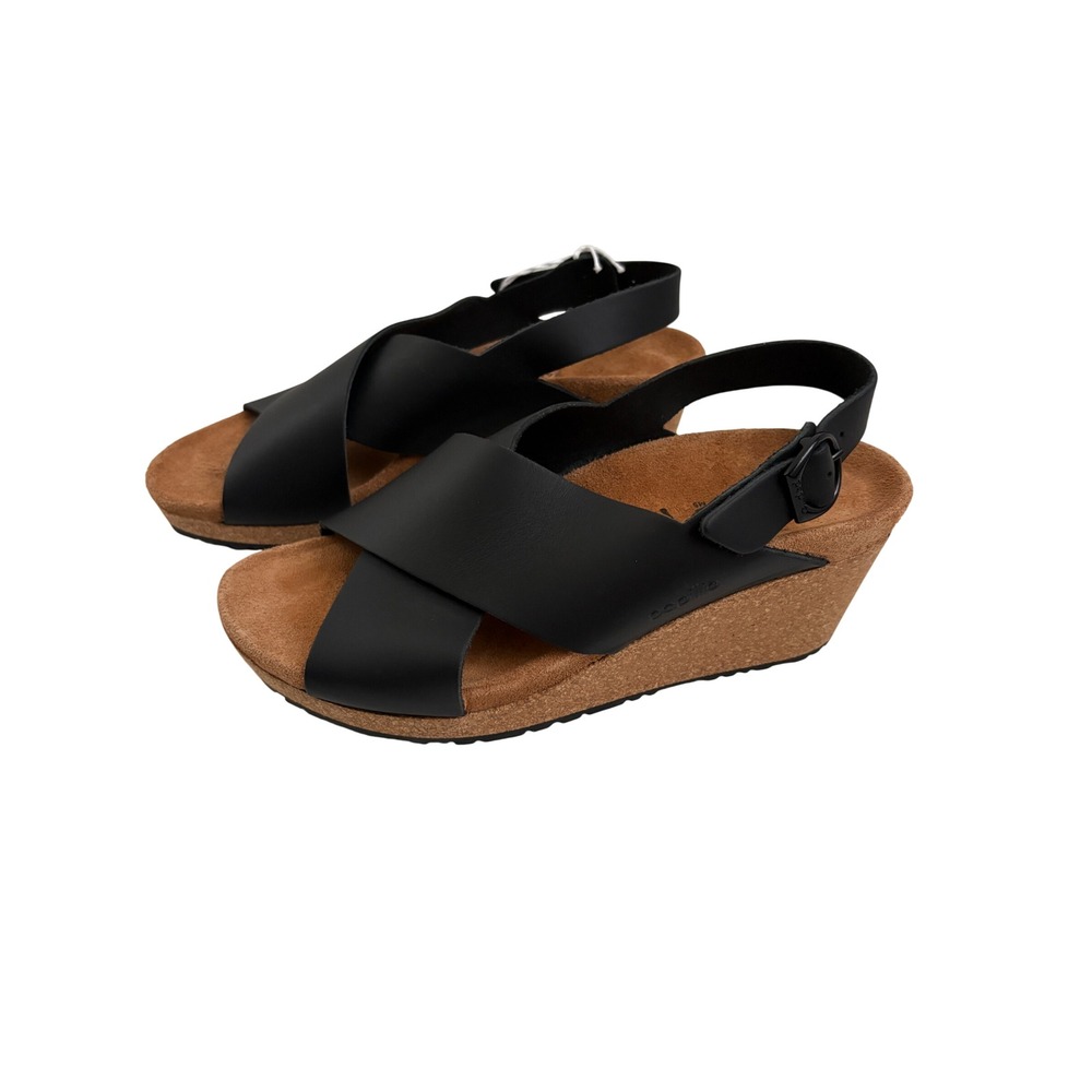 NWT Papillio Birkenstock Mary Black Leather Wedge Sandals 38 L7 M5